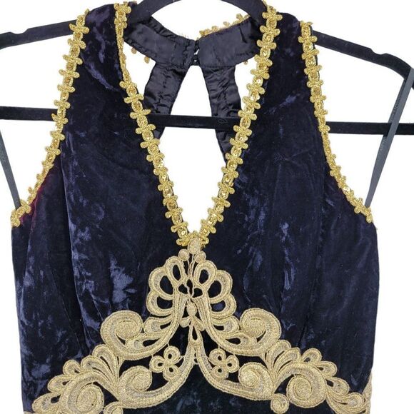 Vtg 80's Womens Jessica McClintock Gown Velvet Strappy Front Slit Evil Queen S - Picture 4 of 11